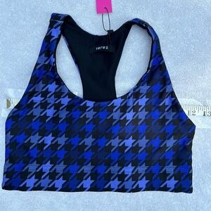 NWT Terez XS high shine sports bra blue & black stars